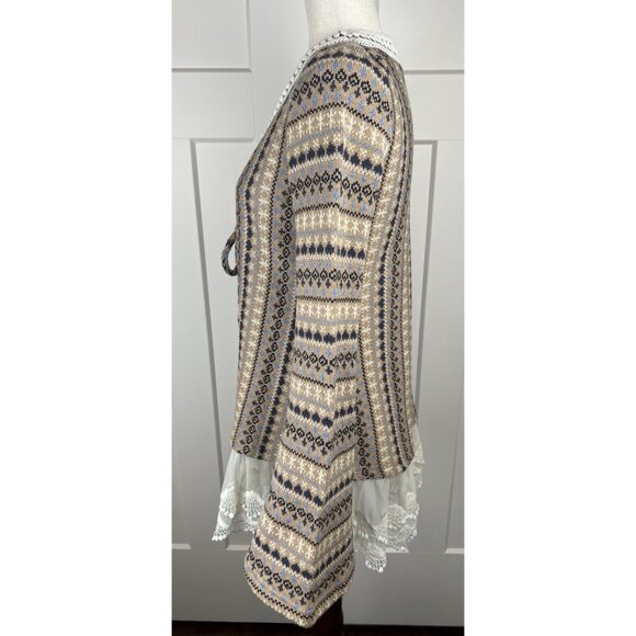 Ryu Anthropologie Boho Knit Cardigan Sweater Lace Trim Tie Front Bell Sleeve Med - Picture 3 of 10